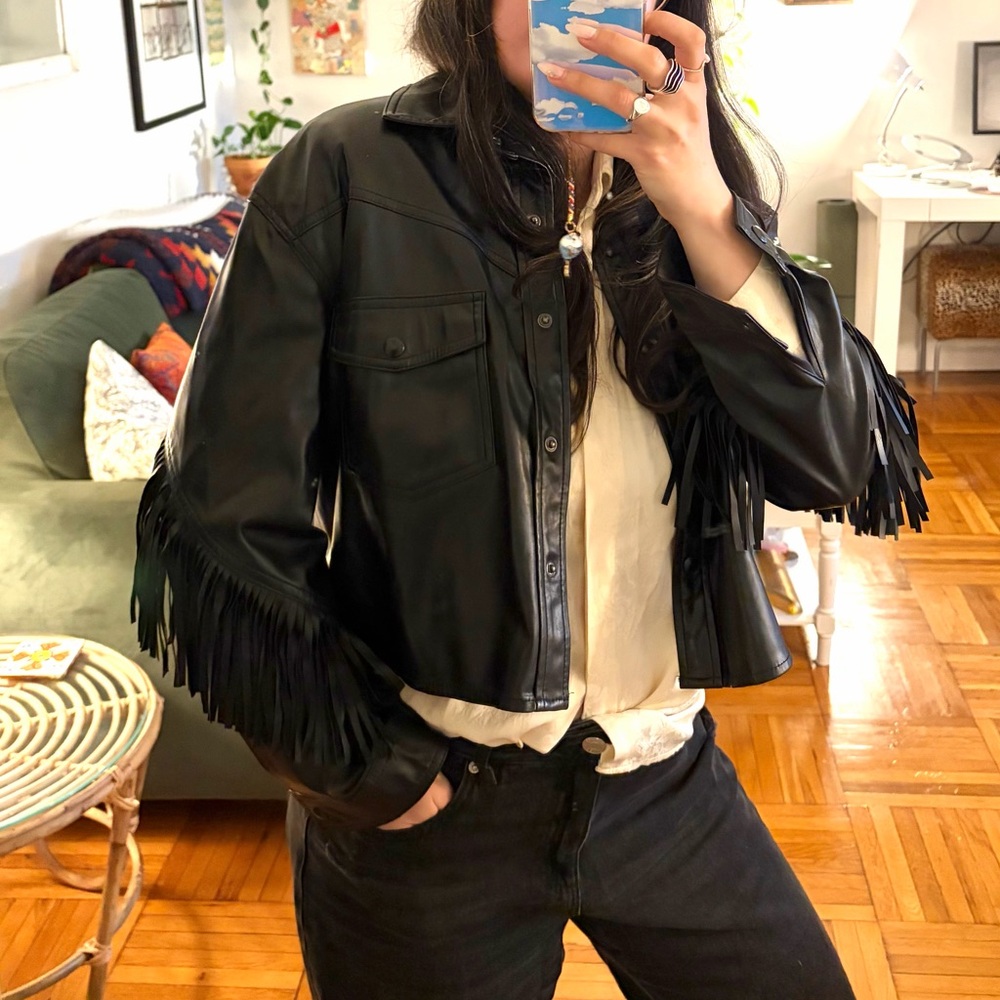 BlankNYC Leather Fringe Jacket